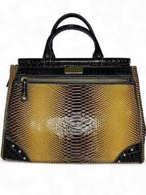 Samantha Brown Croc Embossed Travel Tote Bag - Brown & Black, RFID Protected